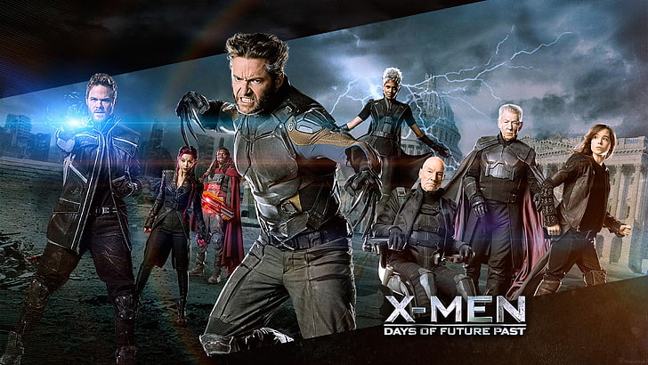 Wallpaper digital X-Men Days Past, X-Men, X-Men: Days of Future Past, Wolverine, Magneto, Charles Xavier, Beast (karakter), Ian McKellen, fiksi ilmiah, film, Mystique, Marvel Comics, Patrick Stewart, Kitty Pride, Storm (karakter), Hugh Jackman, Wallpaper HD