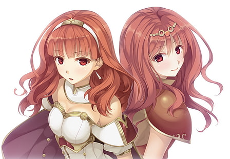 white background, Fire Emblem, redhead, red eyes, Celica (Fire Emblem), HD wallpaper HD wallpaper