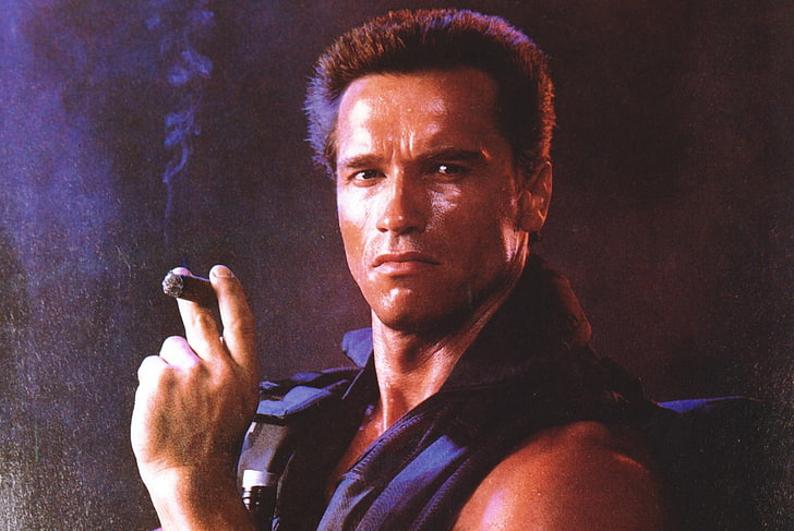 Arnold Schwarzenegger, mężczyzna, aktor, cygaro, Commando, Arnold Schwarzenegger, John Matrix, Tapety HD