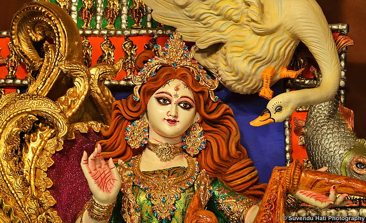 Maa Saraswati_Indian God, Ilustración de la diosa hindú, Asia, India, Fondo de pantalla HD