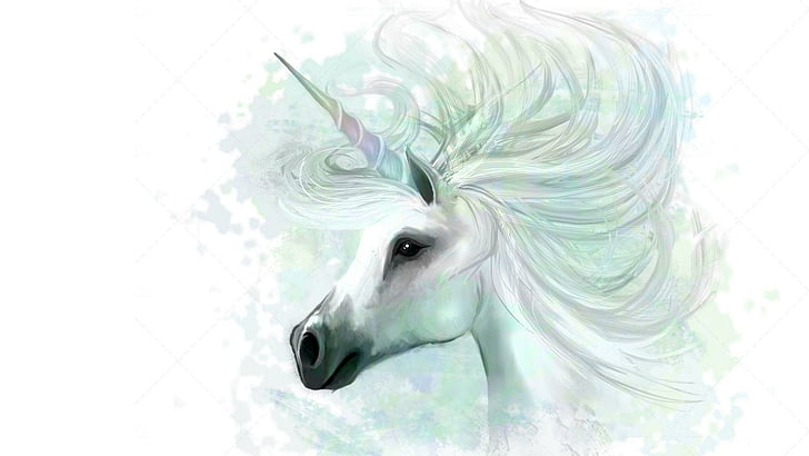 unicorn, karakter fiksi, makhluk mitos, surai, ilustrasi, cat air, Wallpaper HD