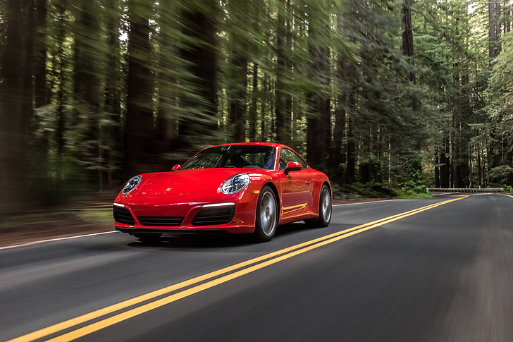 Porsche 911 Carrera 4S Coupe, merah, Wallpaper HD