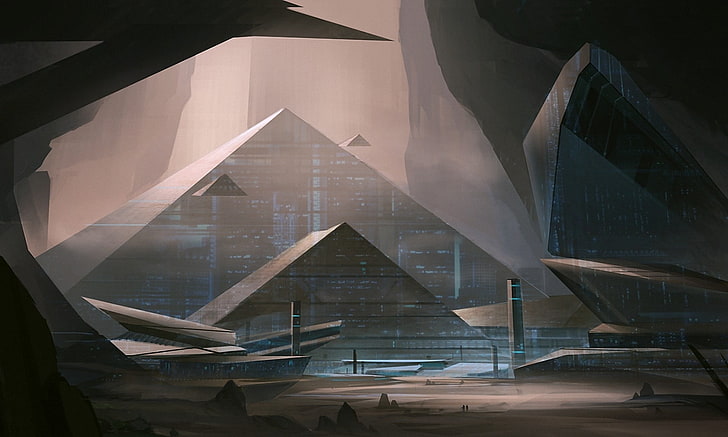 futuristic pyramids digital wallpaper, science fiction, pyramid, HD wallpaper