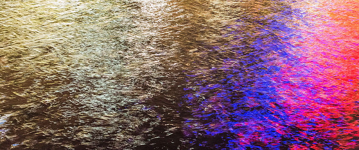 riak air, air, sungai, kota, lampu, malam, refleksi, Wallpaper HD