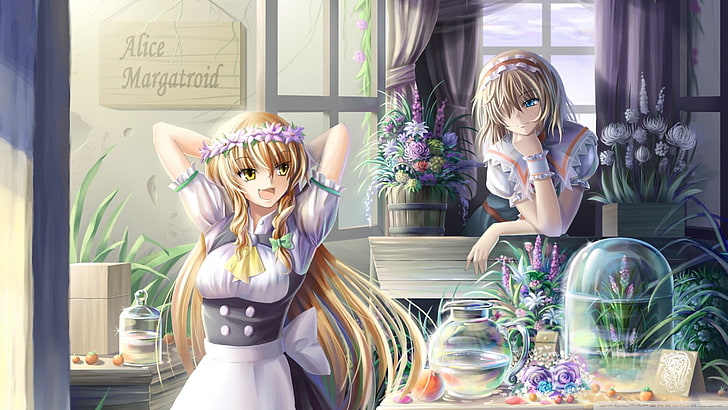 yellow haired female anime character, Touhou, Alice Margatroid (Touhou), Kirisame Marisa, HD wallpaper