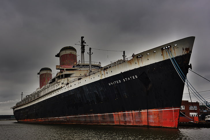 ship, sea, shipwreck, dock, USA, Philadelphia, ropes, chains, cruise ship, HDR, rust, HD wallpaper