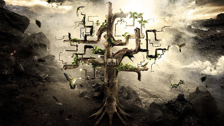 Baum des Lebens digitale Tapete, abstrakt, 3D, Desktopografie, HD-Hintergrundbild