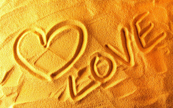 Love HD, brown sand with love text, photography, love, HD wallpaper