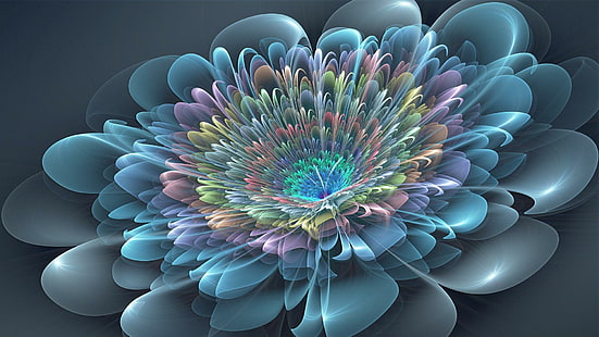 Multifacet blomma, blå, vackra, underbara färger, rikt levande, blomma, 3d och abstrakt, HD tapet HD wallpaper