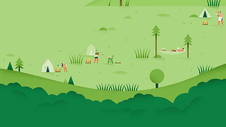 picnic illustration, android, 5k, 4k, HD wallpaper, wallpaper, pattern, landscape, green, yellow, abstract, HD wallpaper
