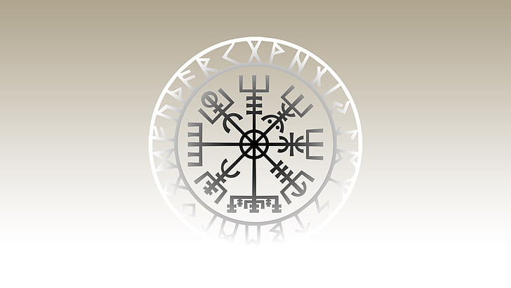 símbolo branco e preto redondo, Vegvísir, Vikings, HD papel de parede