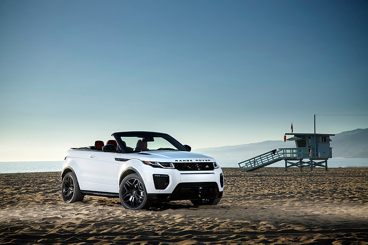 white Land Rover Range Rover soft-top SUV, land rover, range rover, evoque, side view, HD wallpaper