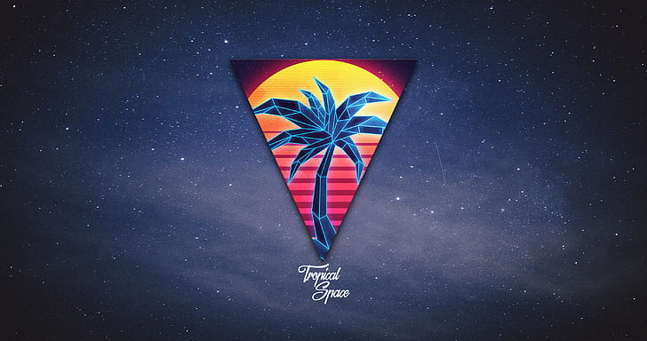 The sky, Music, Stars, Palma, Neon, Triangle, Electronic, Synthpop, Darkwave, Synth, Retrowave, Synth-pop, Sinti, Synthwave, Synth pop, Tropical space, HD wallpaper