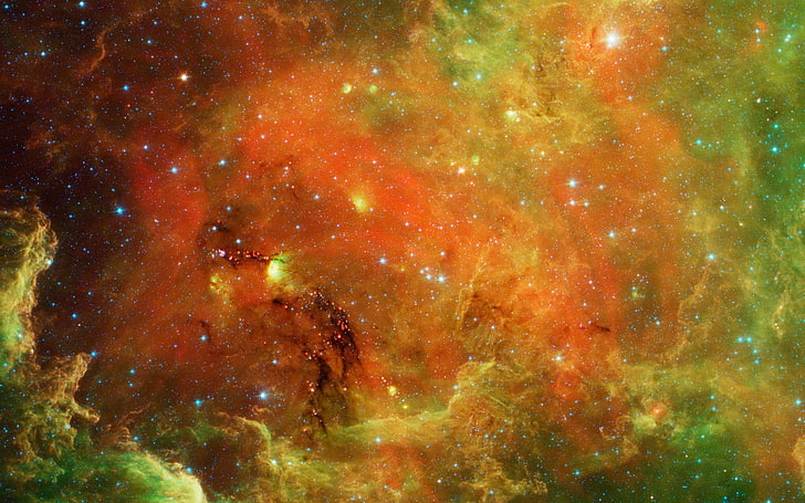 Ilustración de nebulosa naranja, verde y amarillo, espacio, ios 7, abstracción, Fondo de pantalla HD