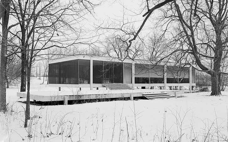snow white architecture home houses buildings farnsworth house mies van der rohe 1680x1050 wallpa Architecture Houses HD Art , snow, white, HD wallpaper