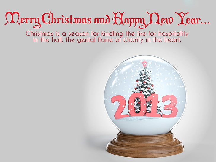 Merry Christmas And Happy New Year, 2013 clear Christmas snow ball, Festivals / Holidays, New Year, christmas, happy new year, happy, 2013, HD wallpaper