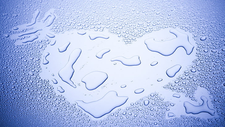 water drops, heart, artwork, HD wallpaper