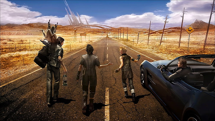 ilustrasi mobil convertible hitam, Final Fantasy XV, Final Fantasy, video game, Wallpaper HD
