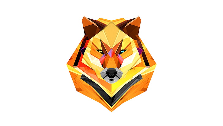 yellow fox illustration, animals, abstraction, graphics, color, wolf, HD wallpaper