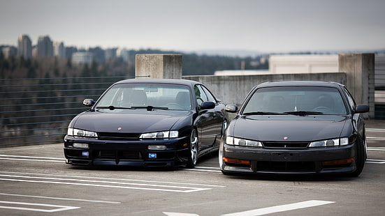 две черные машины, Nissan, Silvia S14, Kouki, авто, JDM, тюнинг, HD обои HD wallpaper