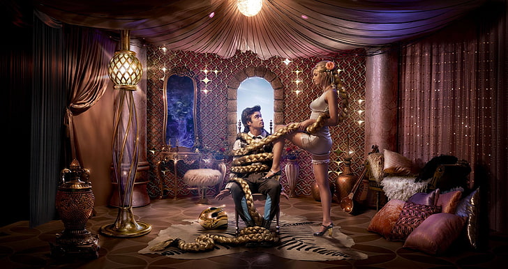 man and woman illustration, Rapunzel, fairy tale, HD wallpaper