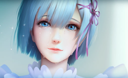 weibliche Anime-Figur mit kurzen blauen Haaren Tapete, Anime, Re: Zero Kara Hajimeru Isekai Seikatsu, Rem (Re: Zero), HD-Hintergrundbild HD wallpaper