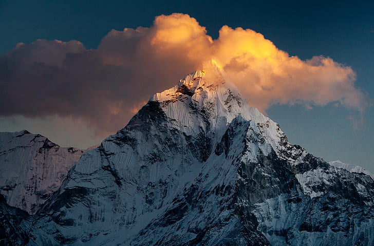 Ama Dablam Mountain, Nepal, Natur, Berge, Sonnenuntergang, Berg, Asien, Gipfel, Himalaya, Nepal, KhumbuValley, Namche, AmaDablam, HD-Hintergrundbild