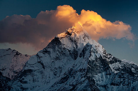 Pôr do sol, Montanha Ama Dablam, Nepal, Natureza, Montanhas, Montanha, Ásia, Pico, Himalaia, Nepal, KhumbuValley, Namche, AmaDablam, HD papel de parede HD wallpaper