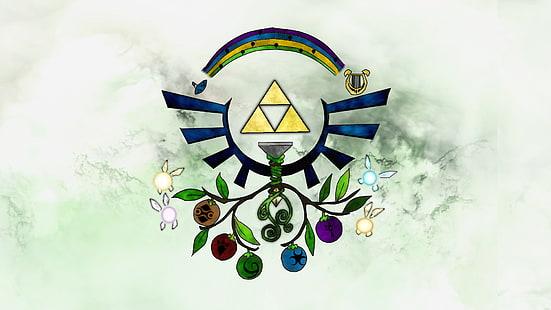 желтый и синий логотип, легенда о Zelda, видеоигры, Triforce, HD обои HD wallpaper