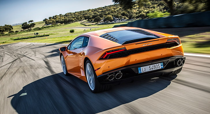 оранжев спортен автомобил, Lamborghini Huracan LP 610-4, Lamborghini, Болоня, HD тапет