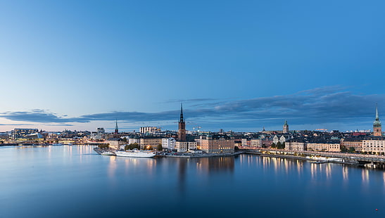 Foto del paisaje de la ciudad, Estocolmo, Estocolmo, Estocolmo, paisaje, foto, ciudad, Nikon, D810, Suecia, paisaje urbano, río, Europa, arquitectura, escena urbana, lugar famoso, horizonte urbano, Fondo de pantalla HD HD wallpaper