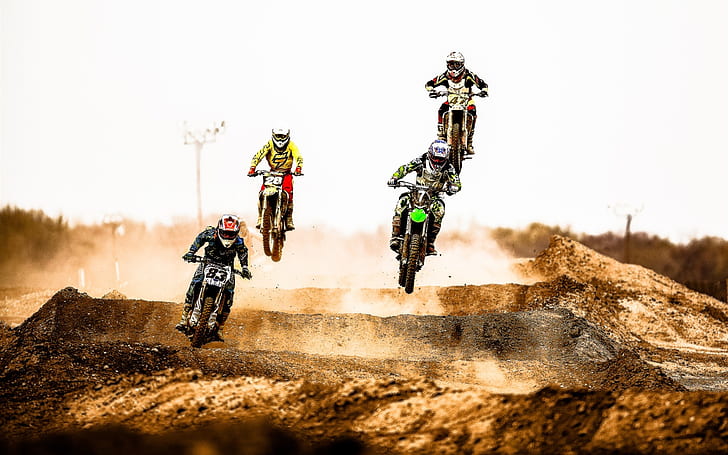 Motocross race, jump, dust, desert, Motocross, Race, Jump, Dust, Desert, HD wallpaper