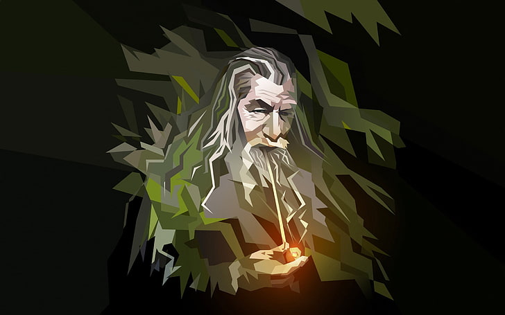 człowiek postać z kreskówki cyfrowe tapety, Gandalf, low poly, rury, czarodziej, Władca Pierścieni, sztuka fantasy, grafika, Tapety HD
