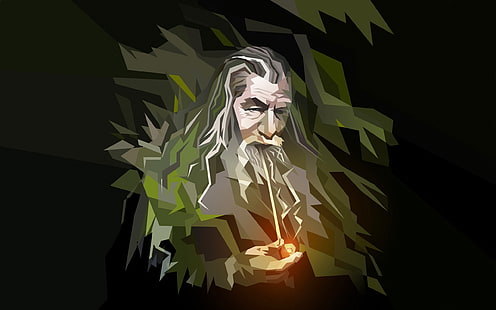man cartoon character digital wallpaper, Gandalf, low poly, pipes, wizard, The Lord of the Rings, fantasy art, artwork, HD wallpaper HD wallpaper