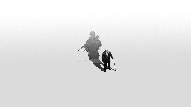 Mann mit schwarzem Blazer Tapete, Minimalismus, Soldat, alte Leute, HD-Hintergrundbild