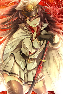 anime, Oda Nobunaga (FateGrand Order), miecz, katana, długie włosy, anime dziewczyny, FateGrand Order, Tapety HD HD wallpaper