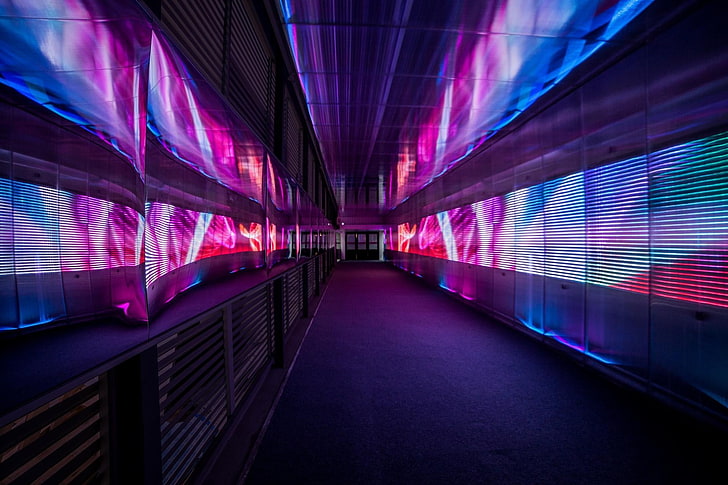 Couloir illustration 3D, néon, Fond d'écran HD