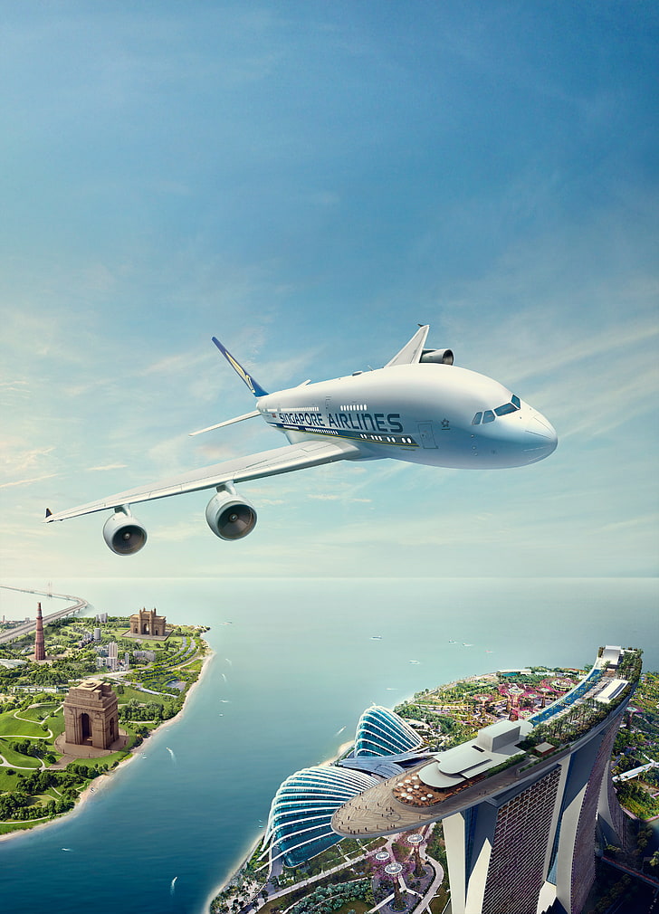 CGI, Penerbangan, Singapore Airlines, Wallpaper HD, wallpaper seluler