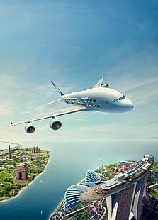 Avião da Singapore Airlines, Singapore Airlines, voo, CGI, HD, HD papel de parede HD wallpaper