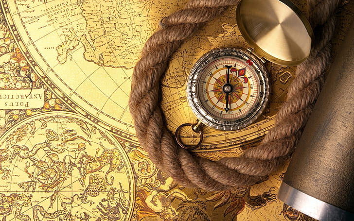 Abenteuer, Kompass, Karte, Rose, Schatz, HD-Hintergrundbild