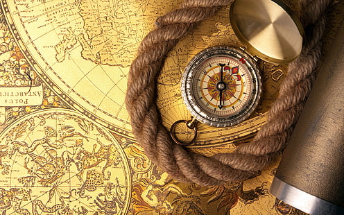 adventure, compass, map, rose, treasure, HD wallpaper HD wallpaper