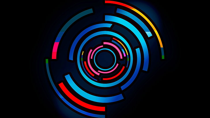 arte digitale, colorato, cerchio, blu, rosso, Sfondo HD