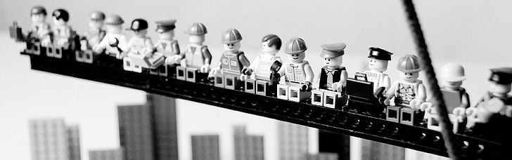 LEGO minifig leksaksparti, LEGO, monokrom, leksaker, HD tapet