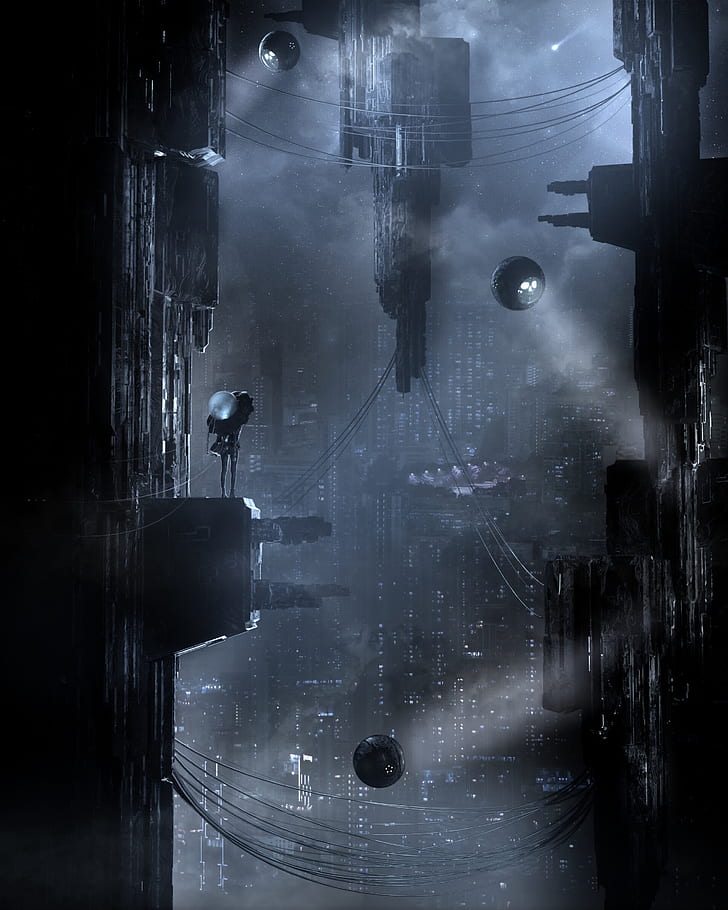cidade, futurismo, cyberpunk, ficção científica, sombrio, HD papel de parede, papel de parede de celular
