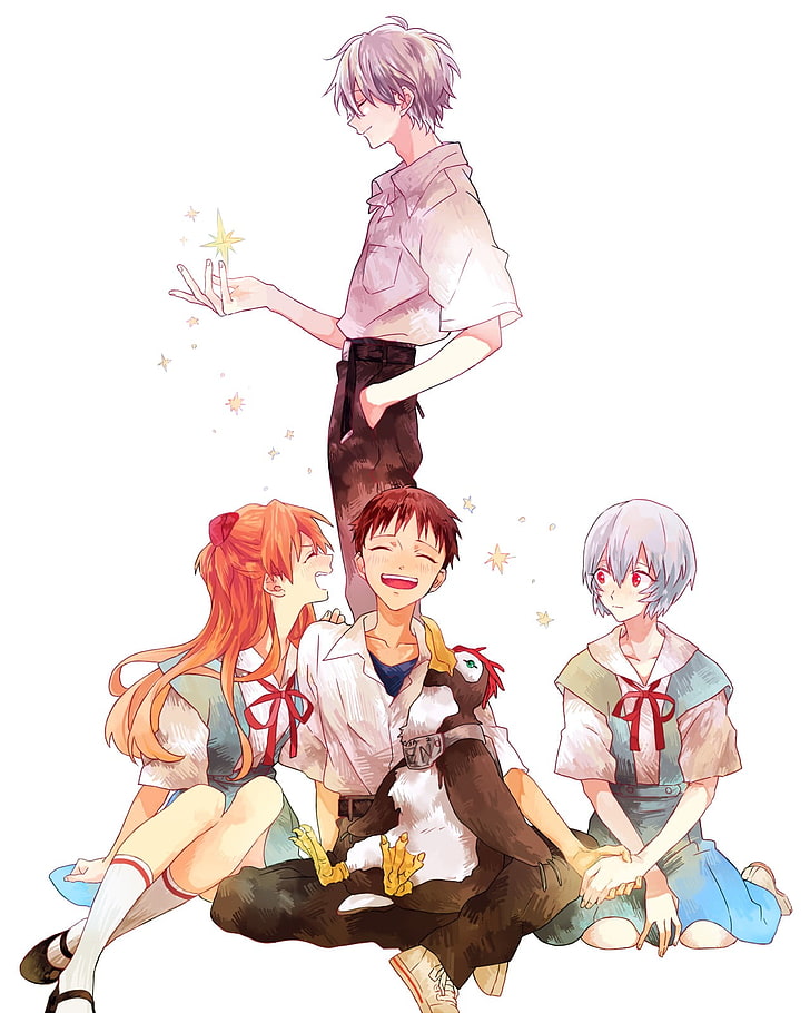 Neon Genesis Evangelion و Ayanami Rei و Asuka Langley Soryu و Ikari Shinji و Kaworu Nagisa، خلفية HD، خلفية الهاتف