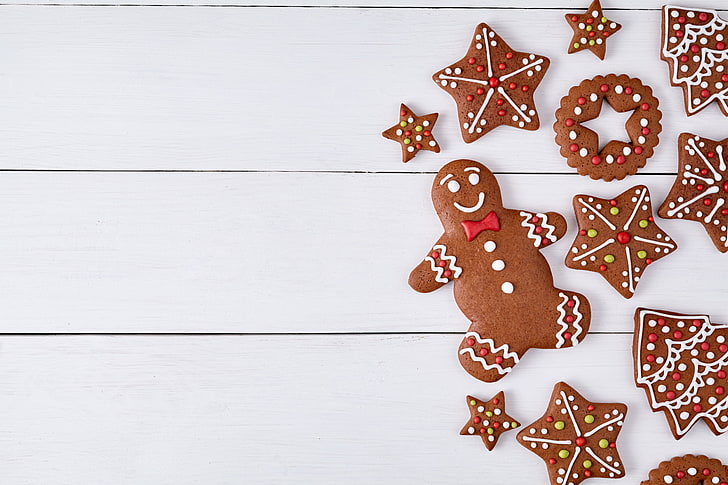 New Year, cookies, Christmas, cakes, sweet, Xmas, glaze, decoration, gingerbread, Merry, HD wallpaper