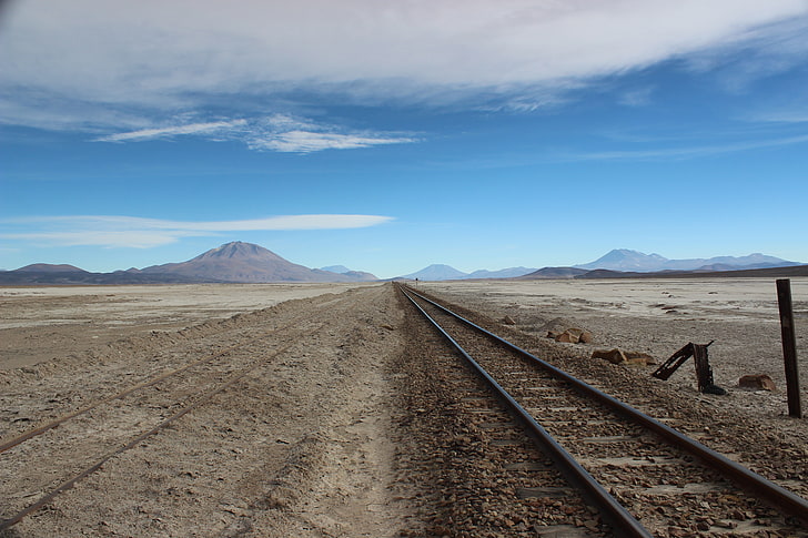 railway, landscape, Bolivia, clouds, HD wallpaper