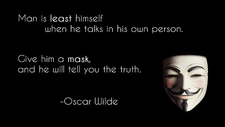 Guy Fawkes-mask med textoverlay, anonym, citat, minimalism, mask, typografi, HD tapet