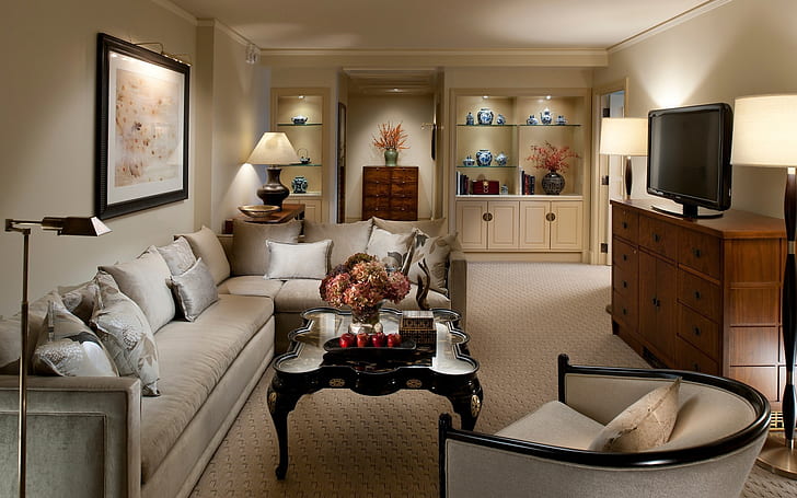 Lovely Living Room Design, sofa, interior design, furniture, HD wallpaper