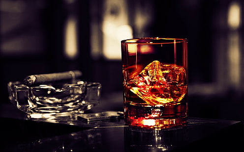 whisky, cygara, alkohol, Tapety HD HD wallpaper